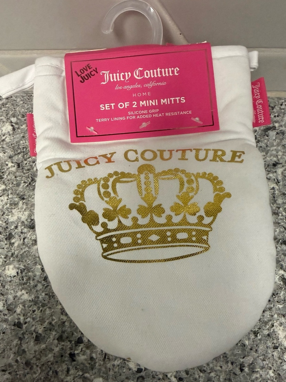 Juicy Couture White Oven Mitt with Gold Crown Detail